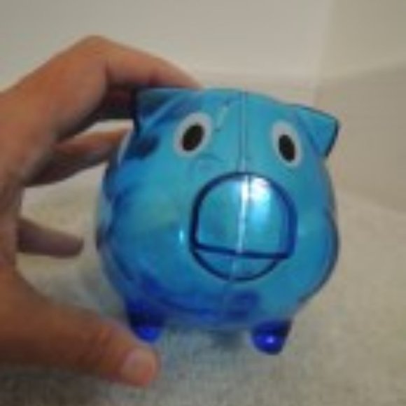 Piggy Bank - Coin Insert + Stopper Blue Transparent Plastic Pig - Bank Promo - Picture 8 of 9